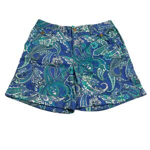 Lauren Ralph Lauren Womens Shorts Size 10 Blue Cuffed Paisley High Rise Zip Fly
